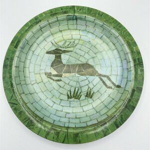 Vintage Waverly Green Mosaic Deer Platter 13” Melamine 1954 Serving MCM